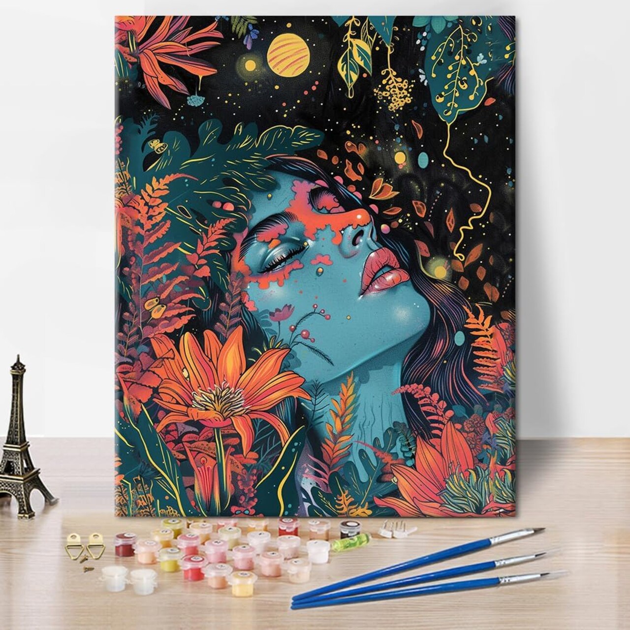 Paint by Numbers for Adults Beginner,Abstract Portrait of Women with Closed Eyes Oil Painting Style Blossoming Flowers Canvas Paintting by Numbers Kits for Home Decor 16 * 20 inch